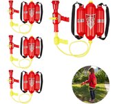 Set 4 pistolas agua con mochila apagar incendios 2,5 l, extintor bombero, jugete niños 30 x 20 x 8 cm, rojo y amarillo