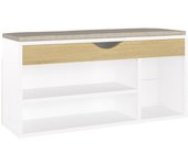 Banco para zapatos, botas, cómoda, estante, muebles de entrada, almacenamiento y cojín, madera de ingenie 02_0022951