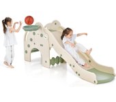 Tobogán infantil 4 en 1 con forma de elefante con cesta de baloncesto y globo, pasos antideslizantes para niños de 1,5-4 años, carga 50 kg, verde