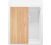 Primagran fregadero cocina todo blanco 38x50cm, fregadero granito 1 seno + sifón + tabla de cortar, fregadero sobre encimera al mueble 40cm - oslo