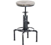 Taburete de bar estilo industrial metal plateado asiento de madera altura regulable 10_0000850