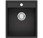 Granitemy bremen fregadero de granito 44x52 cm negro – montaje superior, bajo encimera y al nivel de la encimera con plataforma para grifo y tapón