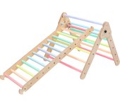 Katehaa triángulo de madera para escalar con escalera colores pasteles | juego de trepa de interior para niños | juguetes montessori