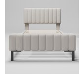 Cama individual tapizada de 90 x 200 cm, somier con somier y cabecero regulable, cama tapizada en color beige