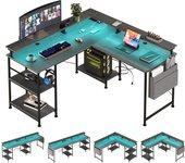 Escritorio l tbfit con luz led rgb, tomas eléctricas y almacenamiento ajustable para gaming y oficina en casa