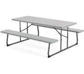 Mesa de picnic con bancos para 8 personas, 183 cm, plegable con silla, agujero de sombrilla 47 mm, hdpe y metal, muebles para interior exterior (gris)