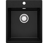 Primagran fregadero cocina negro 43x50cm, fregadero granito 1 seno + sifón, fregadero sobre encimera al mueble 45cm - riga