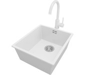 Primagran fregadero granito blanco 41x47cm, fregadero cocina 1 seno + grifo 32x20cm + sifón, fregadero sobre encimera al mueble 45cm - london slim