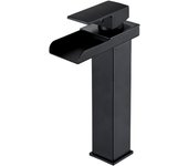 Grifo monomando para lavabo en cascada, con agua caliente y fría (negro, largo)