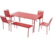 Conjunto de jardín con 2 bancos y 4 sillas de acero rojo, palavas - oviala