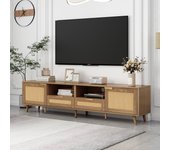 (soporte para tv, 200*37*49 cm, soporte para tv con diseño de ratán plástico, patas de madera maciza, soporte para tv, panel de tv d