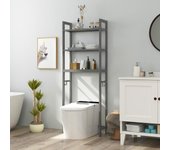 Estantería para inodoro, estantería para lavadora con 3 estantes y 3 ganchos extraíbles, estantería de baño para inodoro, 63x26,5x170cm (gris)
