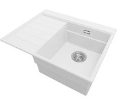 Primagran fregadero cocina blanco 62x50cm, granito 1 seno + sifón, sobre encimera al mueble 40cm - sydney