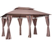 Cenador de jardín outsunny acero, poliéster caqui 300x400x280 cm
