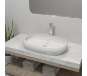 Vidaxl lavabo de baño ovalado con grifo mezclador cerámica blanco