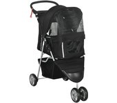 Cochecito para perros pawhut acero, tela oxford negro 75x45x97 cm d00-041v00bk