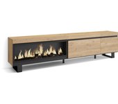 Mueble tv, televisión, 237x35x57cm, para tv gran formato, chimenea eléctrica xxl, diseño industrial, roble