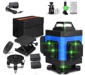 Nivel láser 4d 16 líneas, verde, 360°, profesional para interior y exterior con batería y accesorios