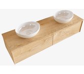 Mondiaz lush 150cm mueble de baño washed oak con 2 cajones. con lavabo doble sin orificios blanco brillo