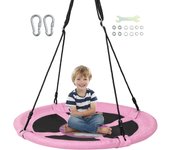 Columpio de árbol de platillo, columpio redondo de 102 cm, tela oxford resistente al desgaste, cuerdas de suspensión ajustables, rosa