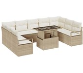 Vidaxl juego de sofá de jardín de 10 piezas con cojines beige de ratán poliéster, vidaxl sofá de jardín para dos personas con cojines beige de ratán p