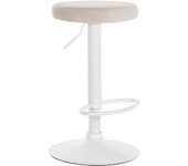 Taburete de bar x1 diseño sencillo regulable en altura tapizado en terciopelo crema patas de metal blanco 10_0005355