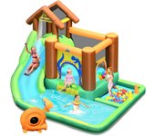 Trampolín inflable, inchable infantil interior exterior, cosido de material extra rueso, adecuado de 3 a 10 años, con tobogán, piscina, 300x300x230 cm