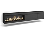 Mueble tv, televisión, 237x35x45cm, para tv gran formato, chimenea eléctrica xxl, colgado, suspendido, negro