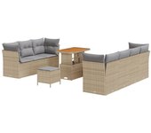 Conjunto de sofás de jardín de 10 piezas con cojines beige ratán acacia, conjunto de comedor de jardín de 3 piezas con cojines beige ratán acacia