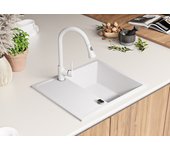 Primagran fregadero cocina blanco 62x50cm, fregadero granito 1 seno + sifón, fregadero sobre encimera al mueble 45cm - ibiza