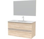 Mueble de baño montado unis magnolia hokaido 2 cajones 100x45x56 cm. lavabo y espejo incluidos.