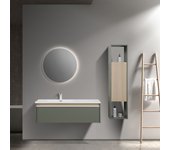 Juego nereia mueble de baño colgante 120cm con lavabo de resina mineral, columna lateral para almacenaje y espejo antivaho, moments of glass