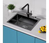 Auralum max fregadero 1 bandeja 55x45x18.5cm fregadero empotrable de acero inoxidable fregadero cocina gris oscuro con distributor de jabón