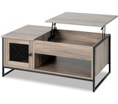 Mesa de centro elevable, mesa de café de 3 niveles con tablero elevable y espacio de almacenamiento oculto, mesa de salón de madera, 110x60x38cm, gris