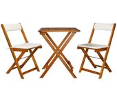 Vidaxl mesa y sillas bistró plegables 3 pzas y cojines madera maciza
