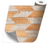 Adhesivo para muebles, armarios, pared, cocina, baños - imitación madera - chevrón madera y dorado 50x100 cm