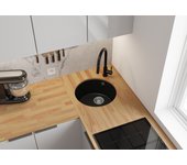 Primagran fregadero bajo encimera negro metallic 46x46cm, fregadero cocina 1 seno + sifón, fregadero granito al mueble 50cm - la valeta