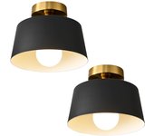 2 lámparas de techo modernas minimalistas para porche, con pantalla negra mate y baño dorado, semiempotradas. lámparas 6000k
