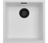Fregadero blanco 40x40 cm para montaje bajo encimera, sobre encimera y a ras con tapón negro mate 1208970535
