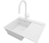 Primagran fregadero granito todo blanco 62x50cm, cocina 1 seno + grifo 40x20cm + sifón, sobre encimera al mueble 40cm - sydney