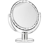 Espejo de maquillaje de doble cara, redondo, giratorio, de pie, adecuado para el cuidado facial diario, transparente.