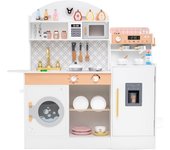 Cocina de juguete de madera para niños, set de cocina imaginaria para niños pequeños con estufas, fregadero, cafetera, fabricador de hielo,