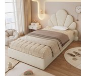 Cama individual tapizada de 90 x 200 cm con cabecero de pétalos curvos - terciopelo - beige (sin colchón)