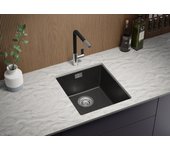 Primagran fregadero bajo encimera grafito 41x47cm, fregadero cocina 1 seno + sifón, fregadero granito al mueble 45cm - london