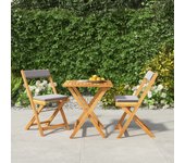 Vidaxl mesa y sillas plegables terraza 3 pzas y cojines madera acacia