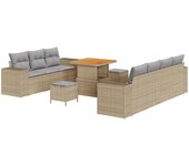 Conjunto de 10 piezas de sofás de jardín con cojines beige de poliratán, conjunto de 3 piezas de comedor de jardín con cojines beige de poliratán