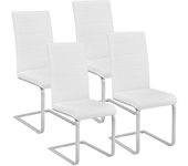 Juego de 4 sillas patas de acero salón asiento cocina comedor elegante diseño cuadrado blanco 08_0000573