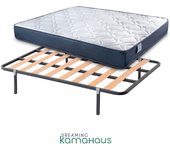 Conjunto colchón viscoelástico reversible 135 x 190 cm, + somier, tubo de acero 30x30 mm, láminas de chopo con patas