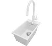 Primagran fregadero granito blanco 28x50cm, fregadero cocina 1 seno + grifo 40x22cm + sifón, fregadero sobre encimera al mueble 30cm - riga