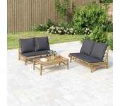 Vidaxl set de muebles de jardín 2 piezas bambú con cojines gris oscuro